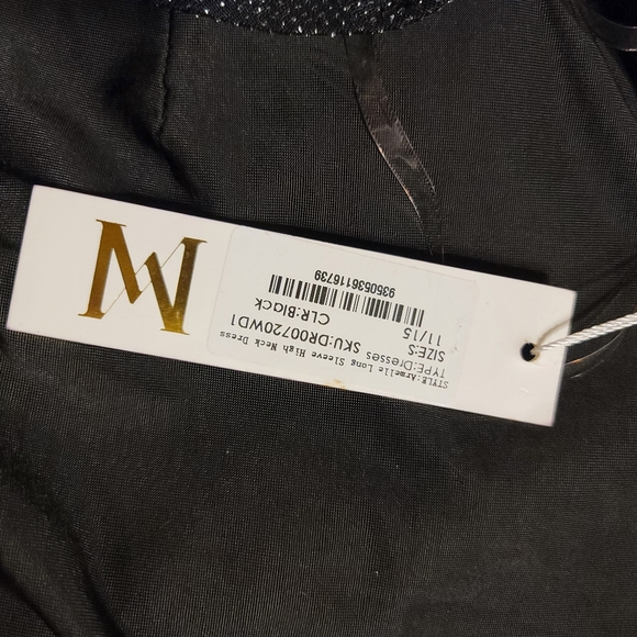 NWT MESHKI Long Sleeve backless low back high neck long dress rhinestone detail - Picture 4 of 16